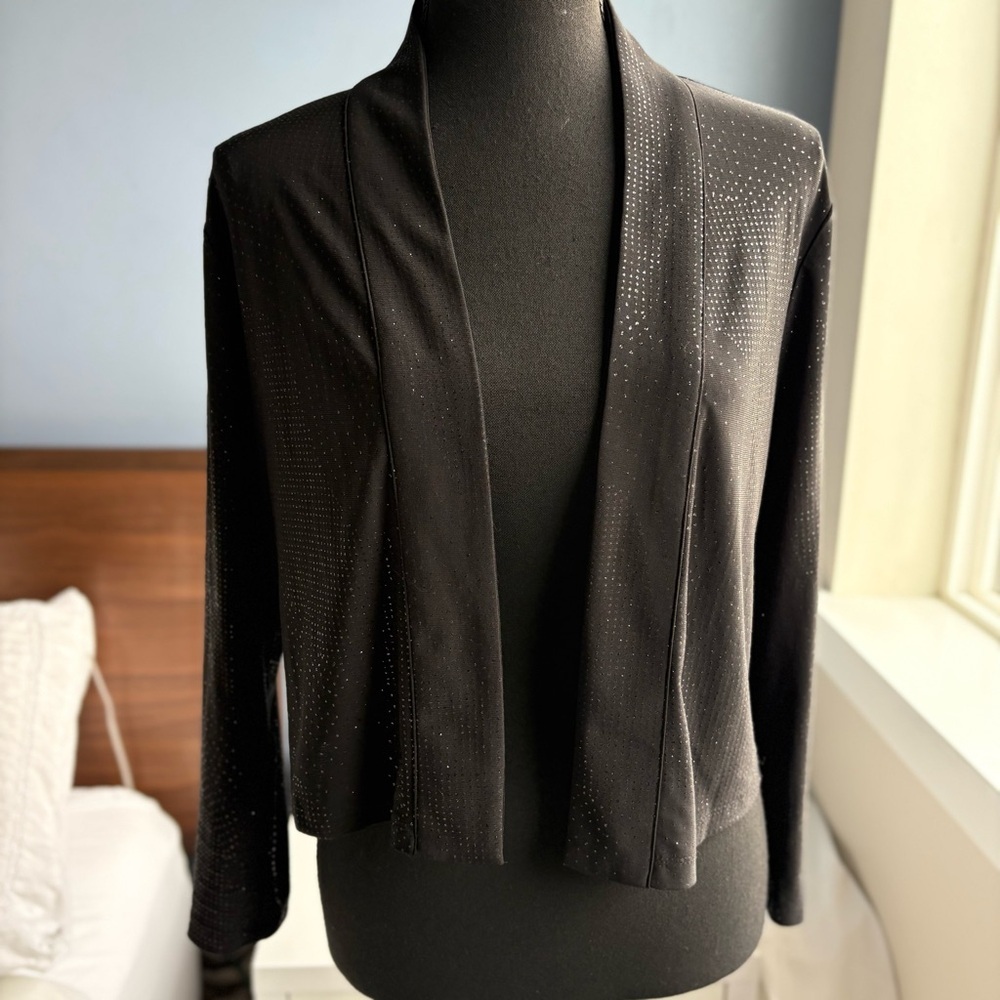 Calvin Klein Black Open Front Cardigan Shrug with Rhinestone Accents